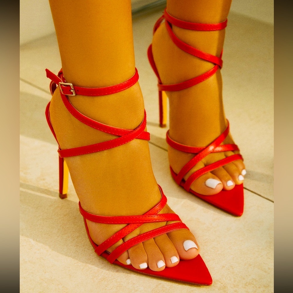 Red Leather Strap Heels